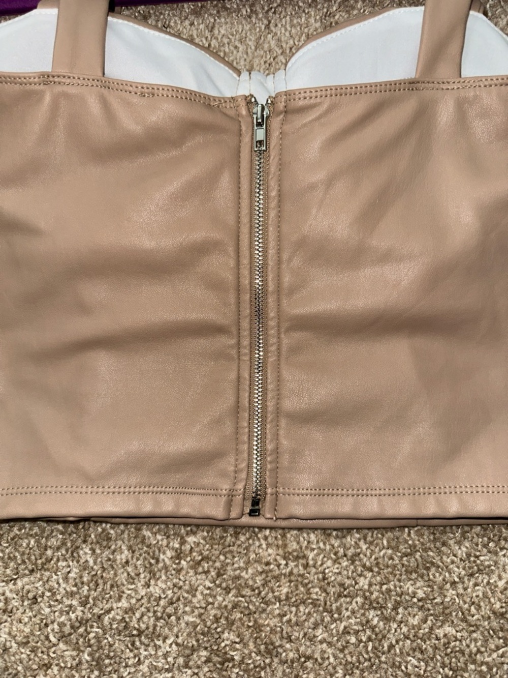 Shinestar Tan Faux Leather Longline Bustier Crop Top - Picture 4 of 4